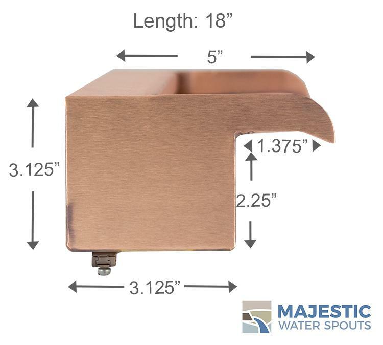 Nakano 18" Open Top Water Fountain or Pool/Spa Waterfall Spillway in Copper