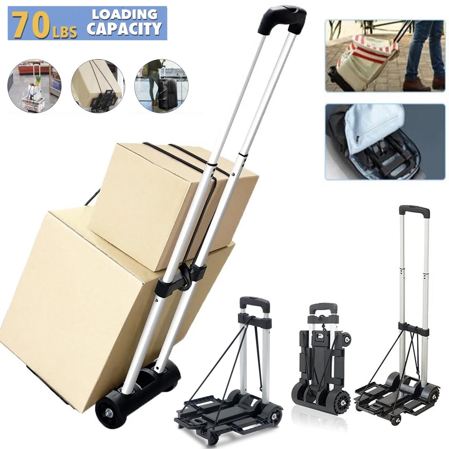 Small Folding Hand Truck Dolly Wheels Lightweight Aluminum Foldable Luggage Cart