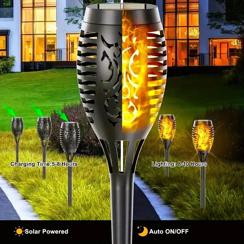 6-12pcs Solar TiKi Torch Lights with Flickering Flames - Waterproof by AvalonUP