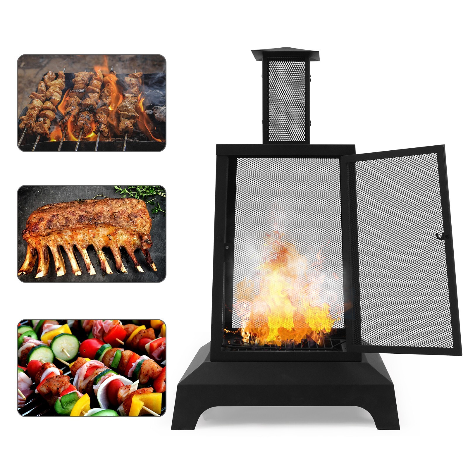 43'' High Fire Pit Outdoor Wood Burning Firepit Chimineas Fire Bowl w/Mesh Spark