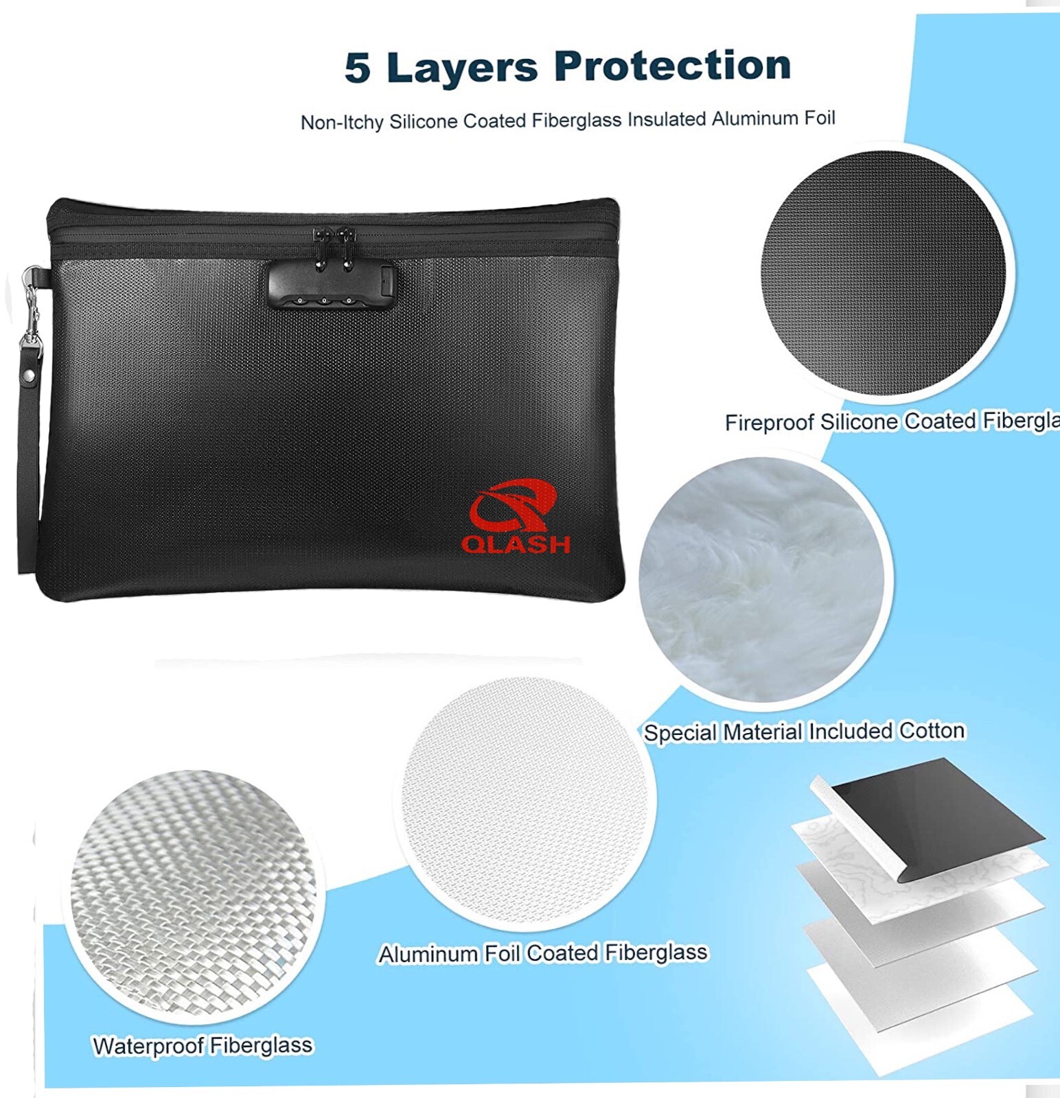 FireProof Document Bag with Lock, 14x10" Large Money Pouch for Cash A4 Paper