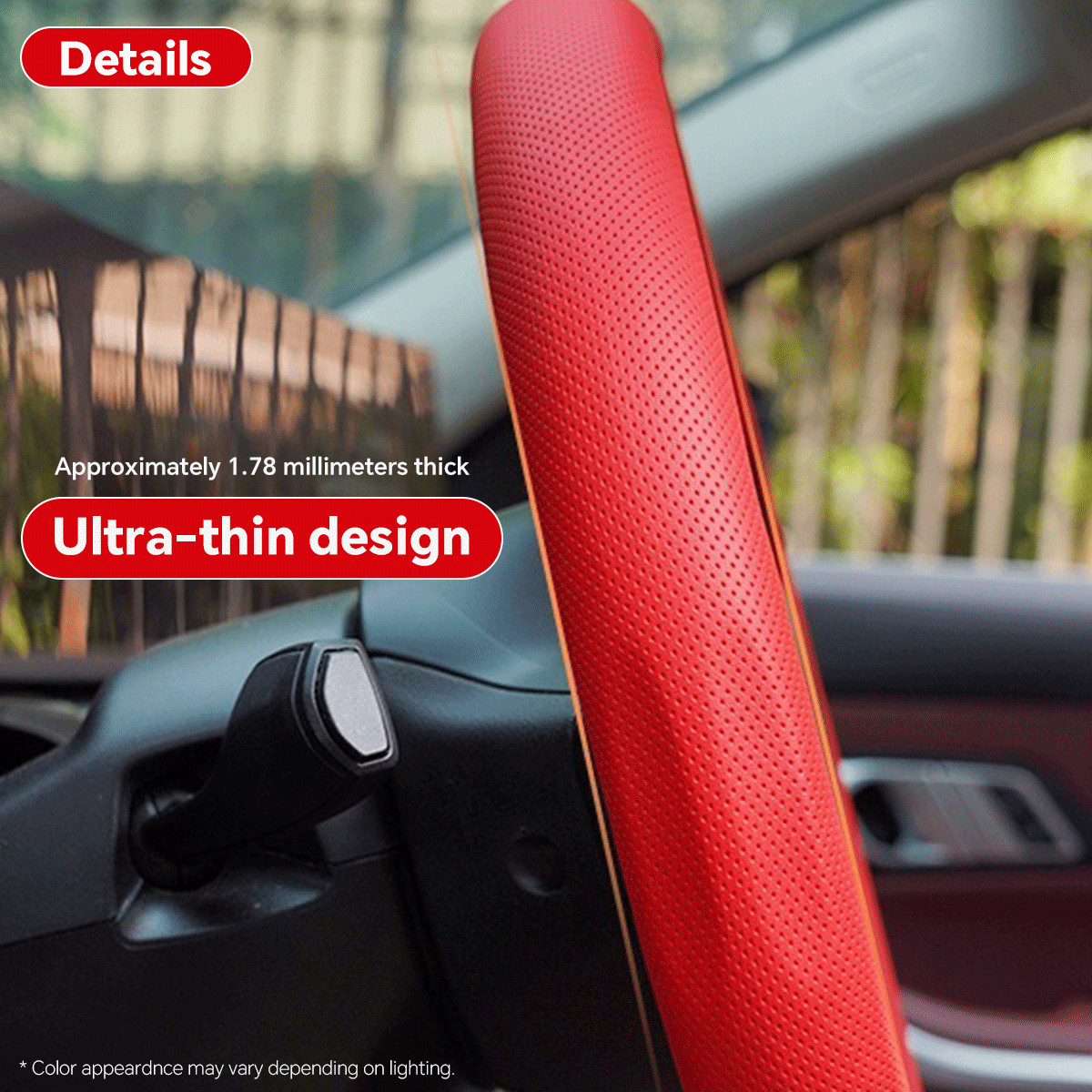 For Acura Red Steering Wheel Cover Ultra-thin Nappa Leather Breathable Anti-slip