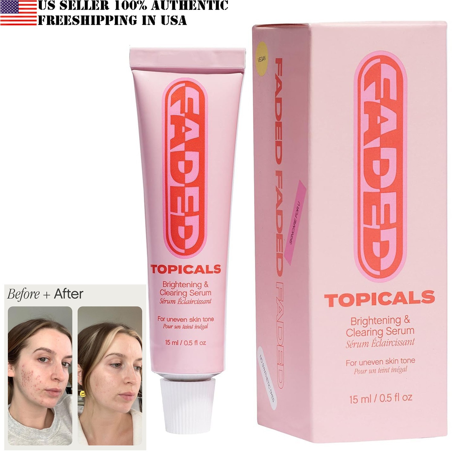 Topicals Faded Brightening & Clearing Serum Reduces Discoloration .5 oz/15ml NIB