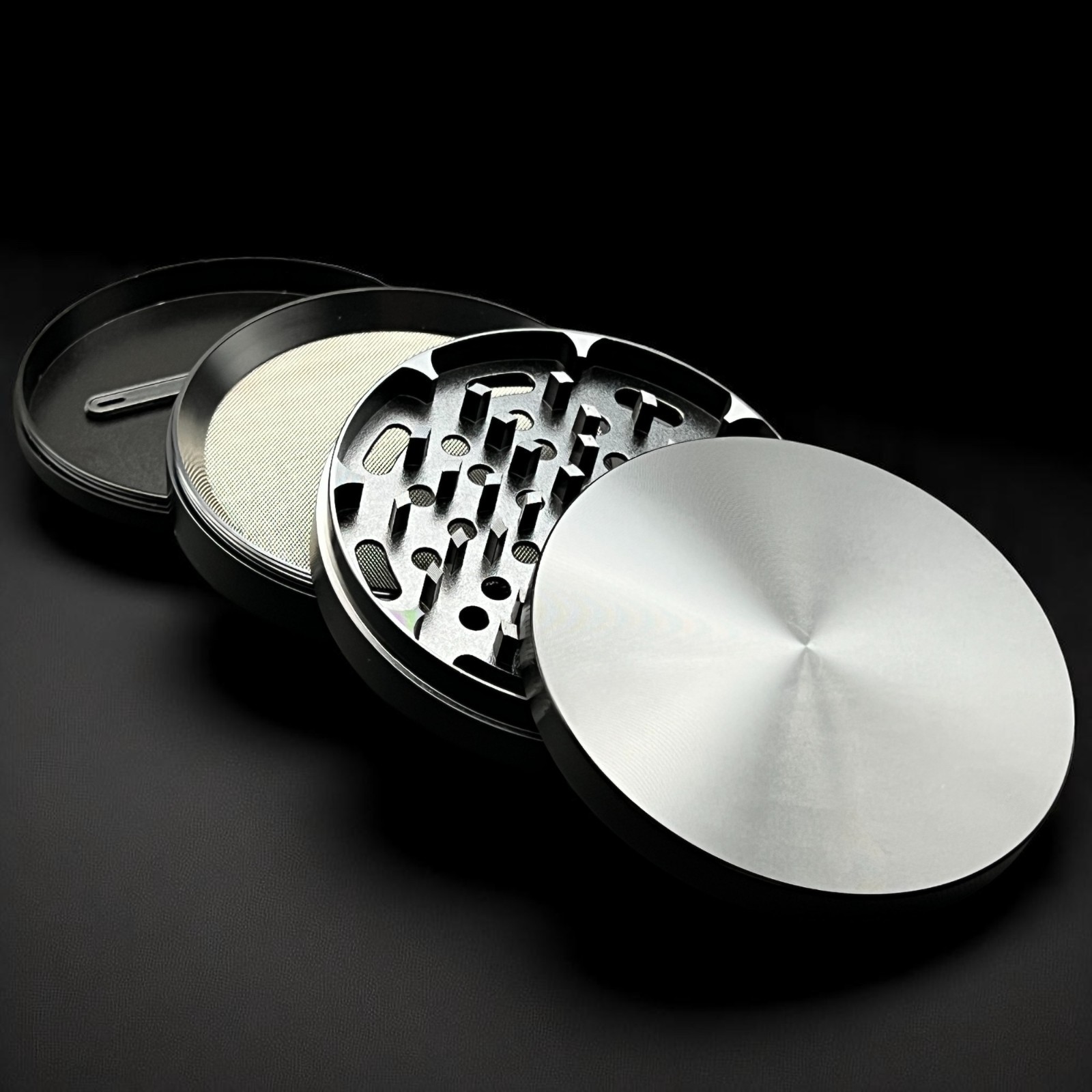 Extra Large Grinder 4 inch XL Herb & Spice, Tobacco Crusher 4 piece (Black)