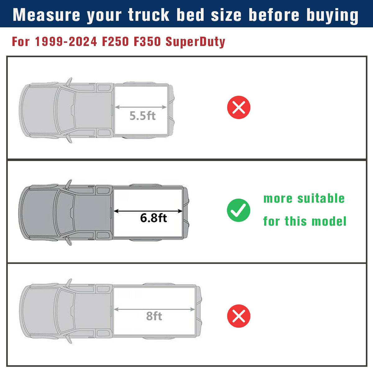 6.8FT Hard Tri-Fold Tonneau Cover Truck Bed for 1999-2024 F250 F350 SuperDuty