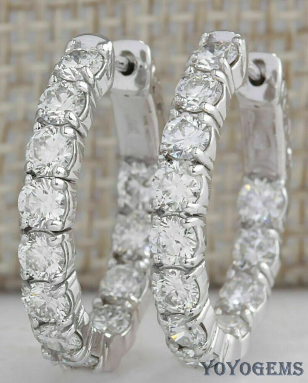 3.50 CT Moissanite Inside Outside Hoop Earrings Round Cut Solid 14K White Gold