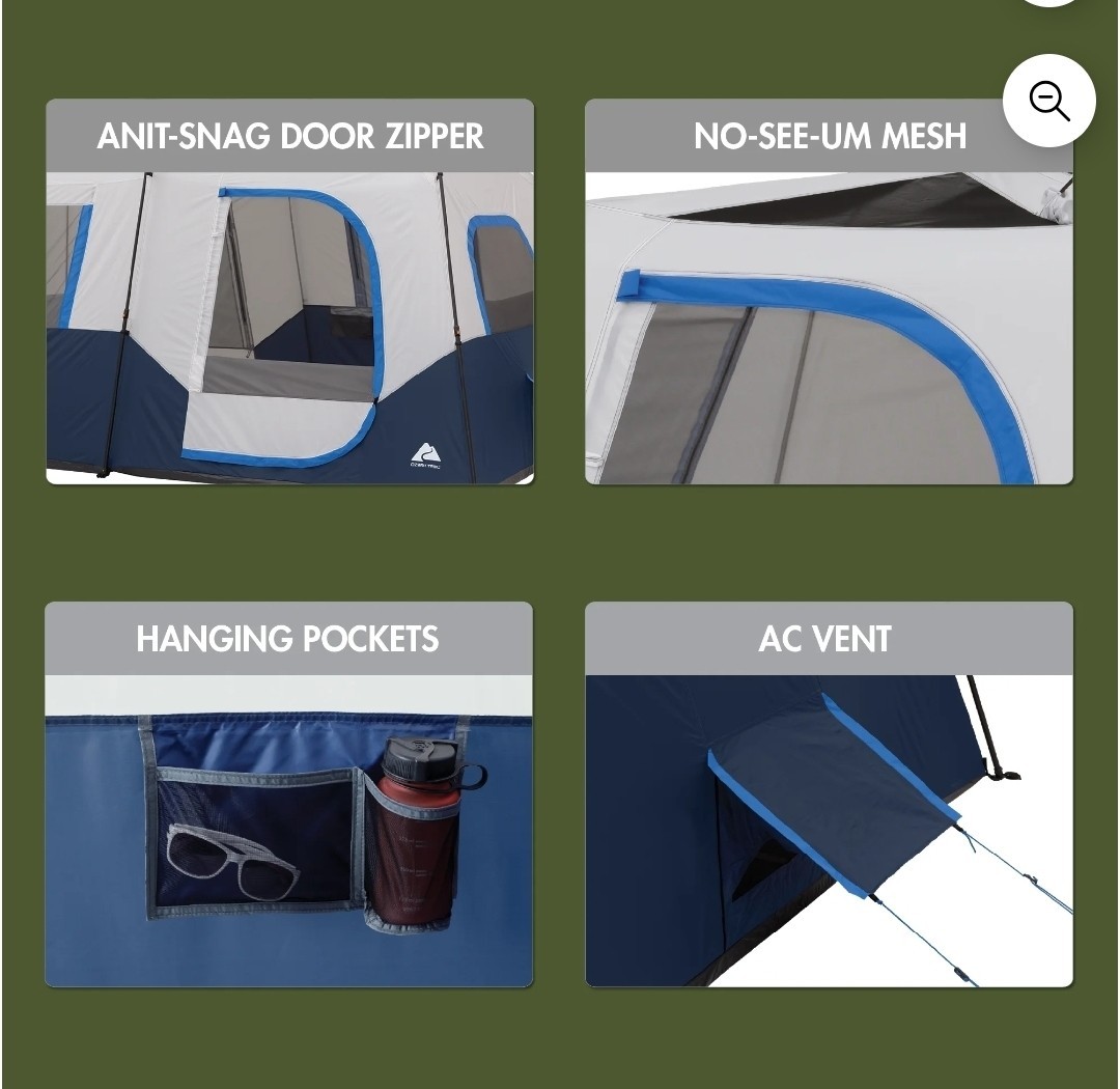 Ozark Trail 8 Person Instant Cabin Tent w/LED Lighted Poles Camping Family Tent