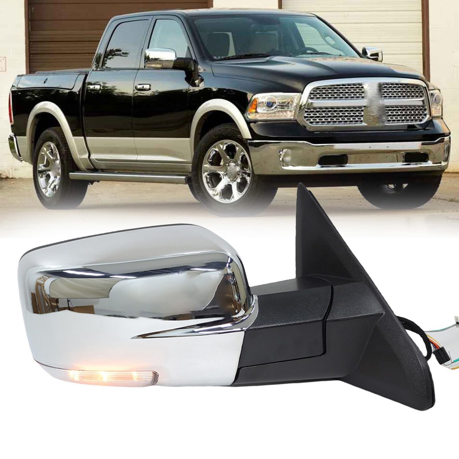 Right Chrome Rearview Door Side Mirror Assembly for Dodge Ram 1500 2500 3500