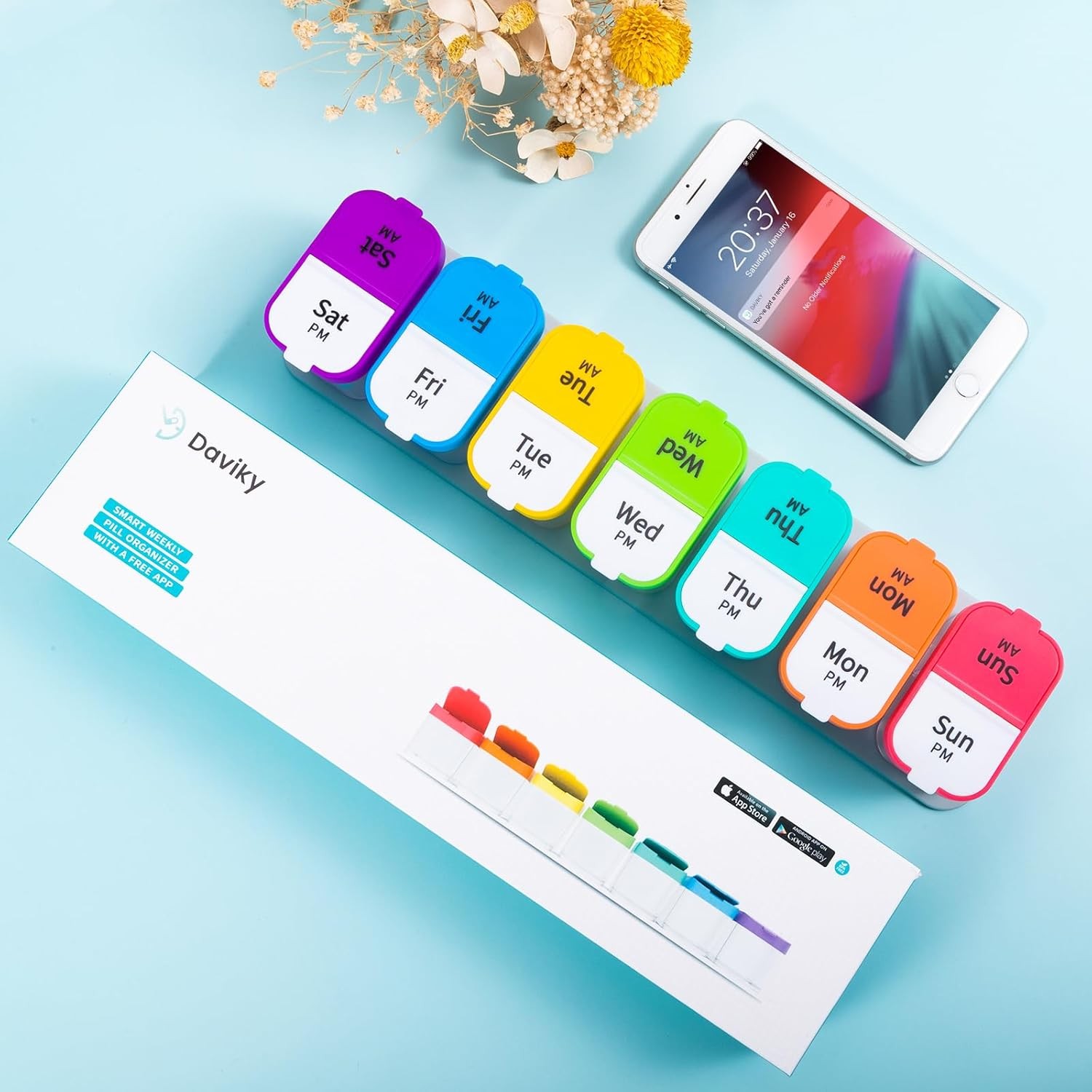 Daviky Extra Large Pill Box Organizer 7 Day, Weekly Pill Box 2 Times a Day,AM PM