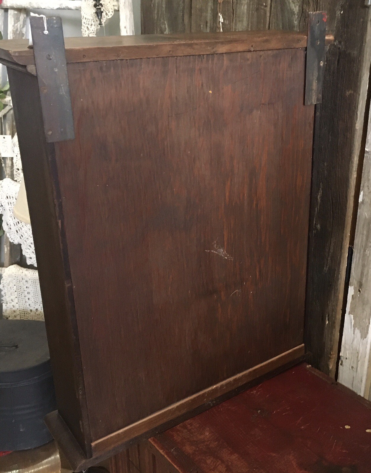 Antique 6 Drawer Wood Cabinet Porcelain Knobs 30x21-1/2x6-1/2