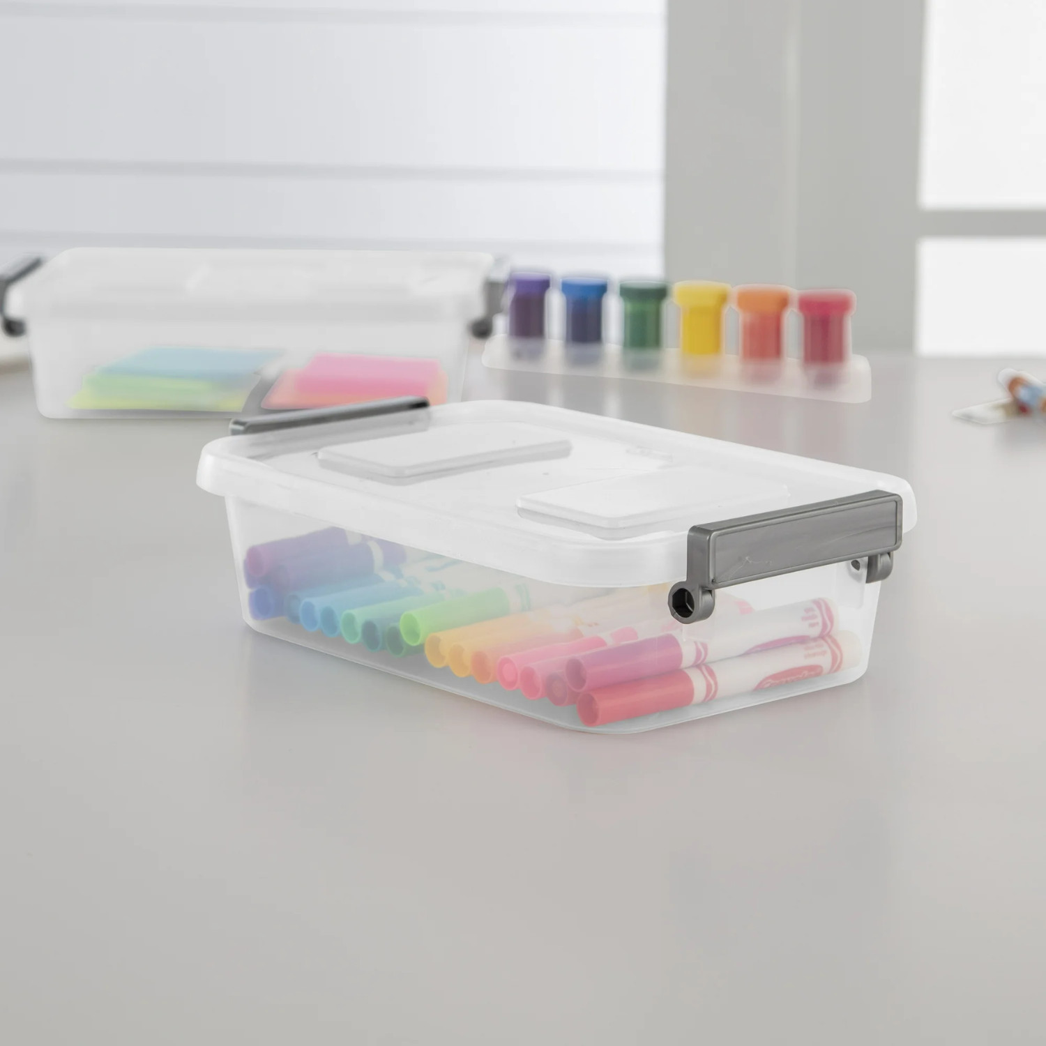 Sterilite 2.7 Qt. Modular Latch Box Plastic with Clear Base and Lid, Titanium