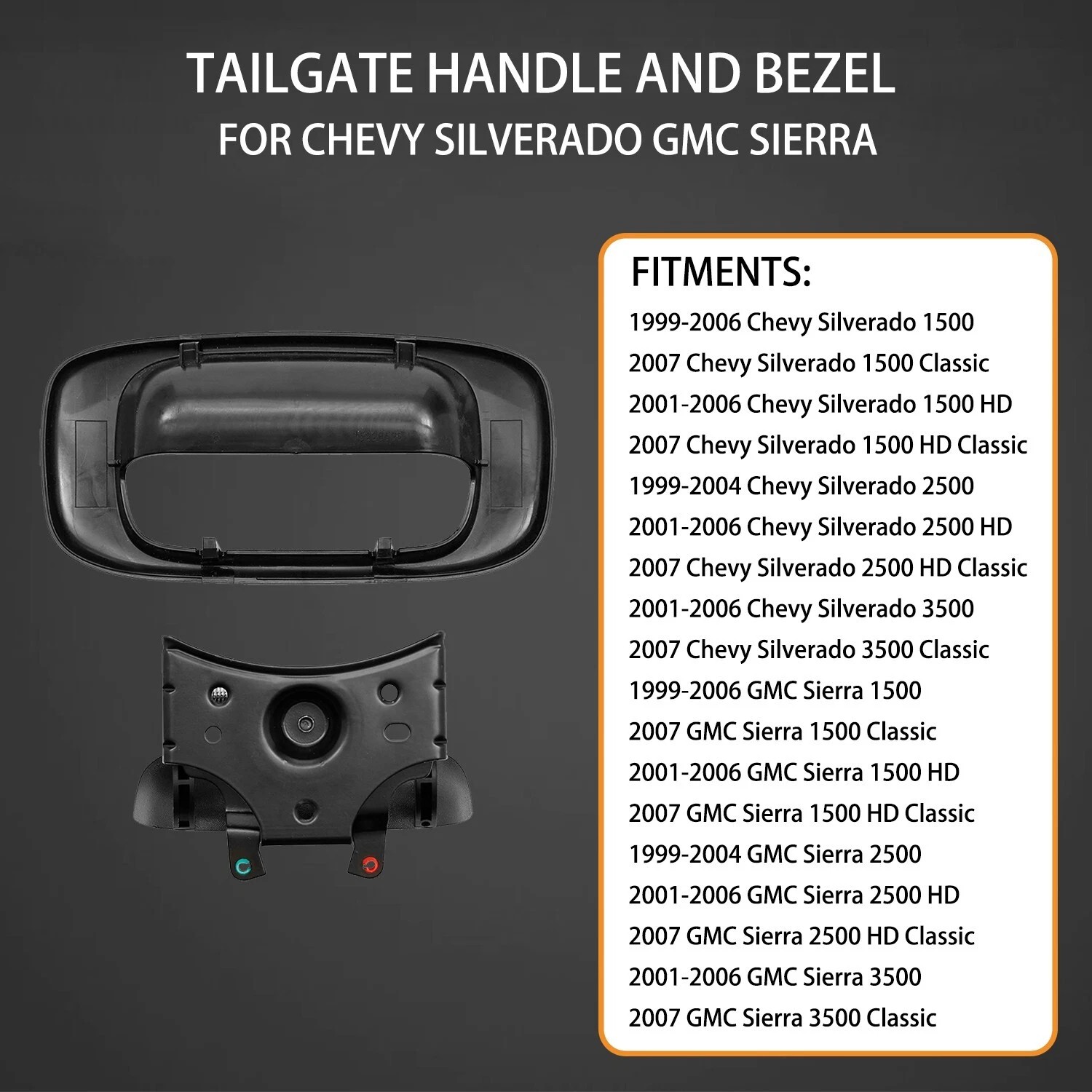 Tailgate Handle Latch & Bezel Trim with Rod Clip Fits Chevy Silverado GMC Sierra