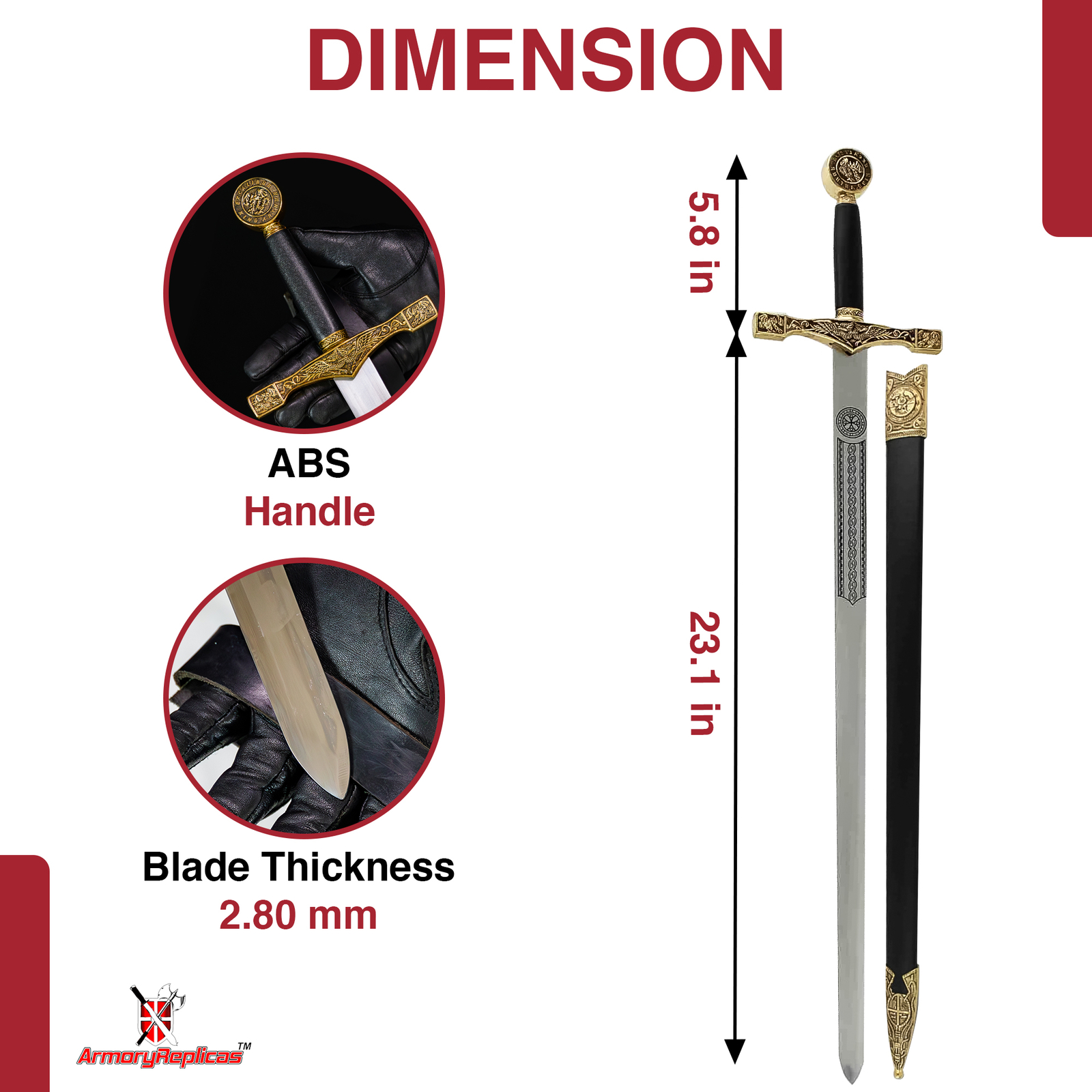 King Arthur Excalibur Longsword - Replica Medieval Knights Sword Gold-Anodized