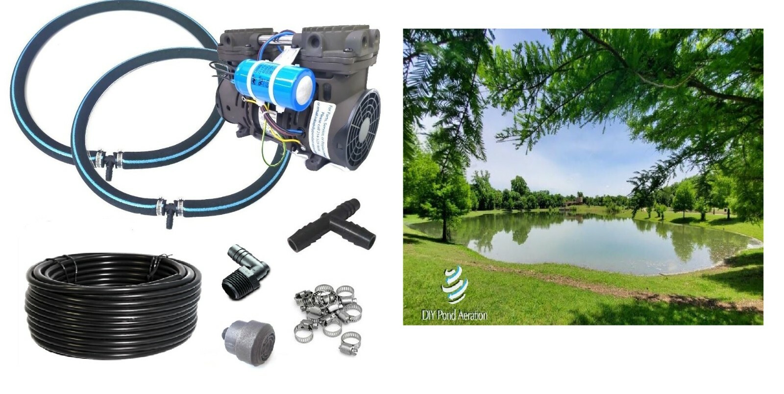 Small to LARGE Pond Aerator KIT 2- 48" Heavy Duty Diffusers 1/2hp PUMP 50' TUBE