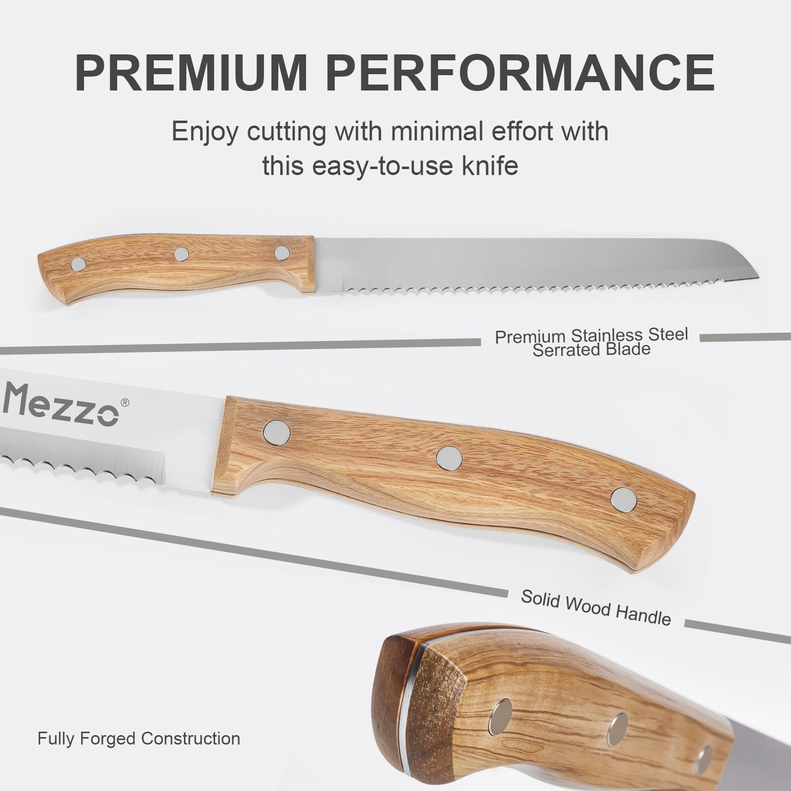 Mezzo Serrated Bread Knife for Homemade Bread High Carbon Steel Sourdough Kni...