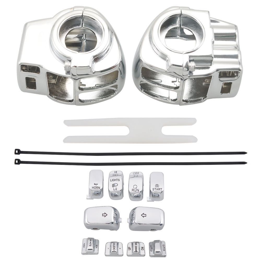 Chrome Switch Housing Covers with 10pcs Button Caps for Harley Touring 1996-2013