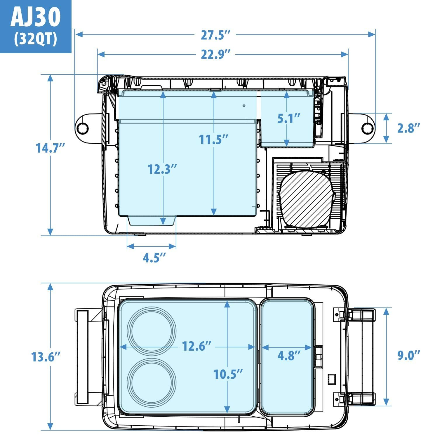 SetPower 31/42/53QT Truck Refrigerator 12V Portable Fridge Freezer With Slide