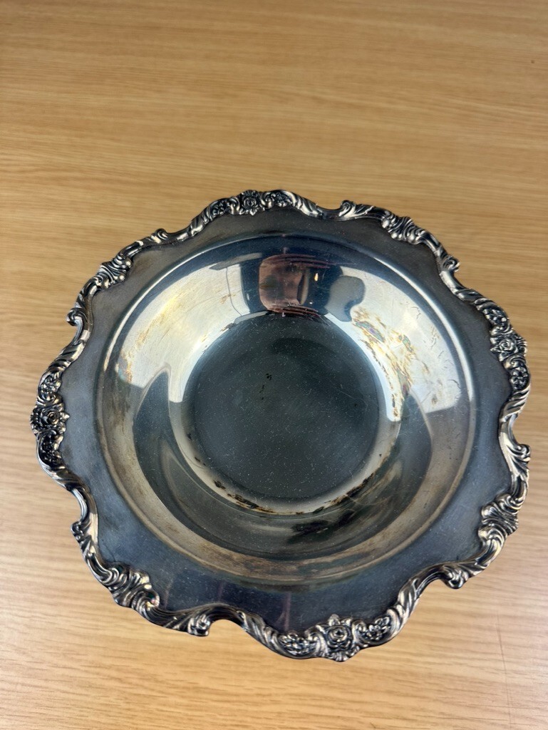 VINTAGE WALLACE ROYAL ROSE SILVER COMPOTE TAZZA FOOTED TRAY