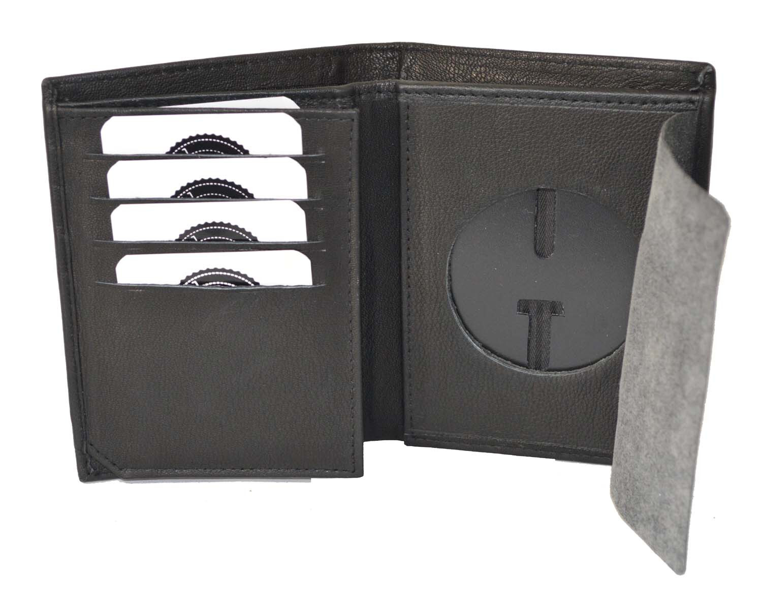 Leather Universal Law Enforcement Bifold Badge Holder Wallet Case - Round