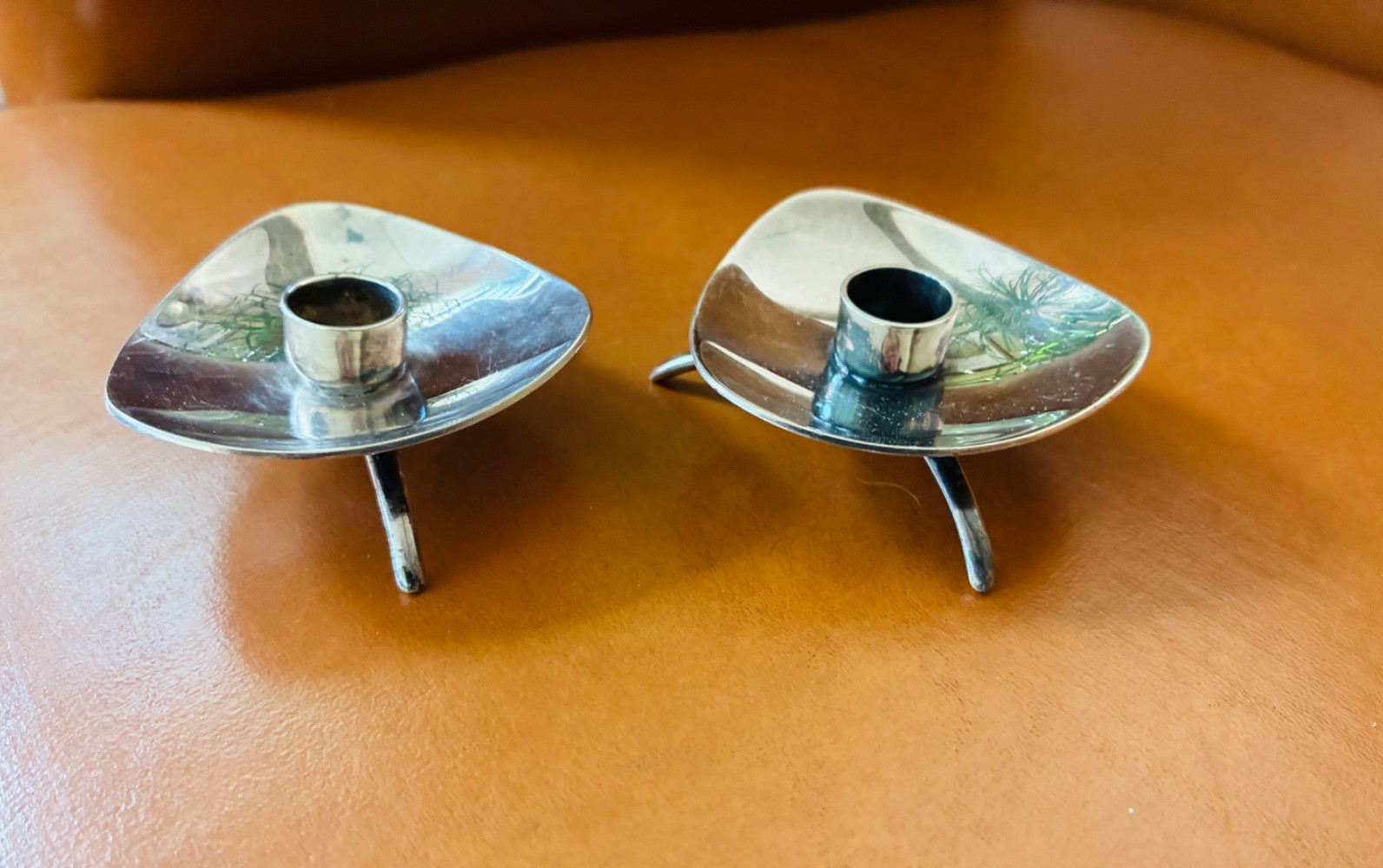 Antique 2 CARL COHR Mid-Century Modern Candlestick Holders Silver Plate Denmark