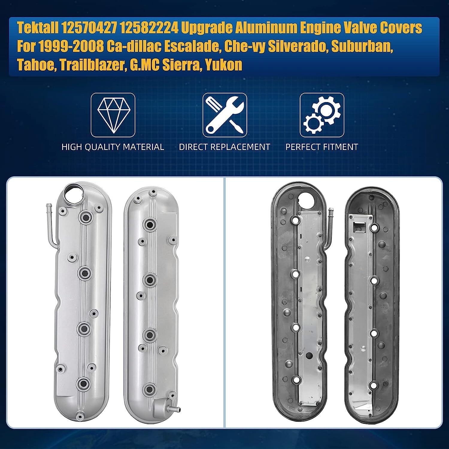 Valve Covers Left & Right 12570427 12582224 for 1999-2008 Chevy Silverado Sierra