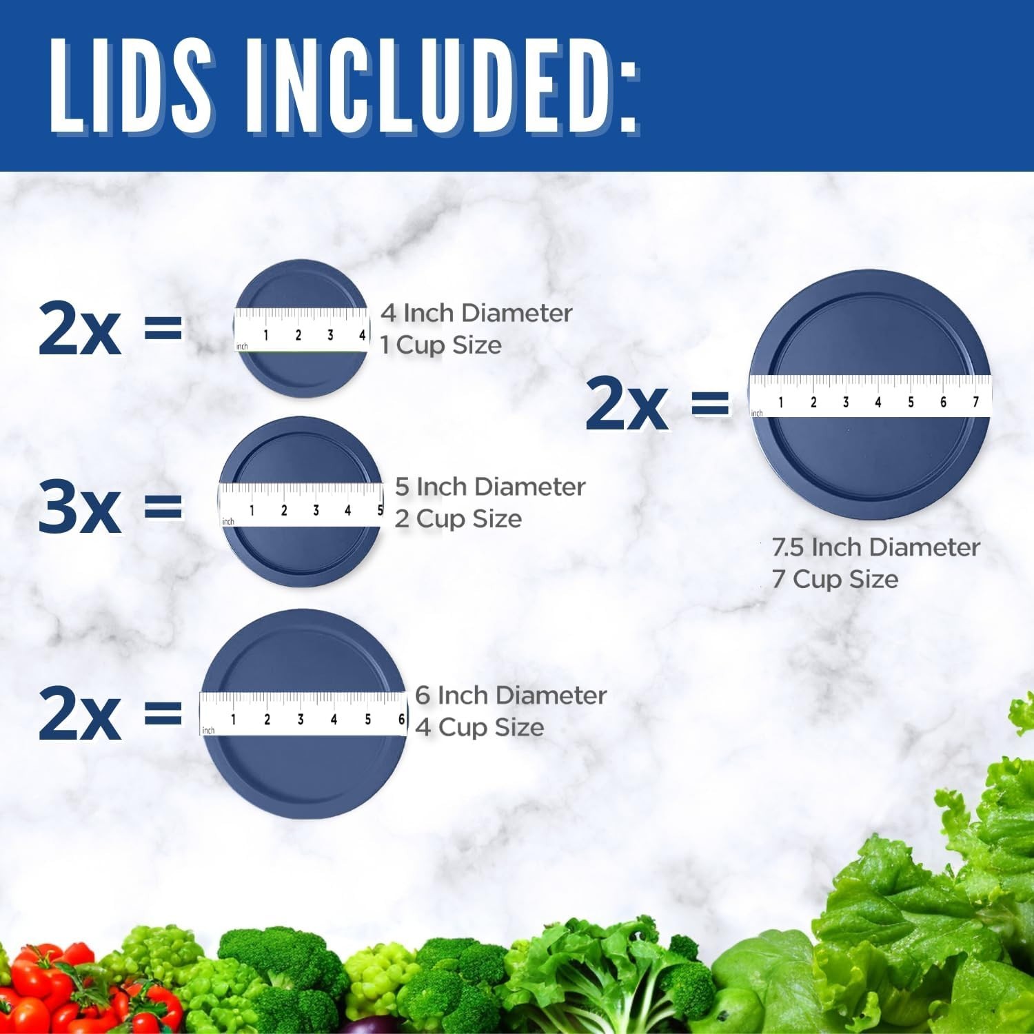 Replacement Lids for Pyrex Glass Containers 1-Cup 2-Cup 4-Cup 7 Cup Round 9pcs