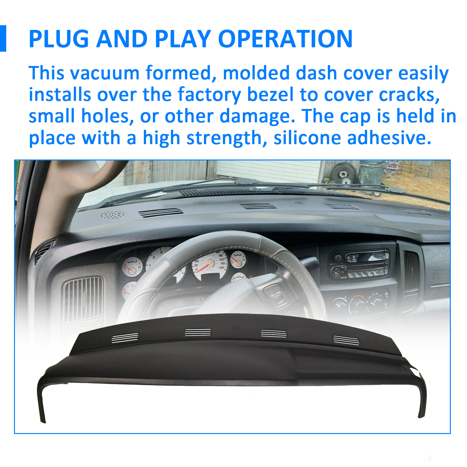 Molded Dash Cover Overlay W/Free Adhesive For Dodge Ram 1500/2500/3500 2002-2005