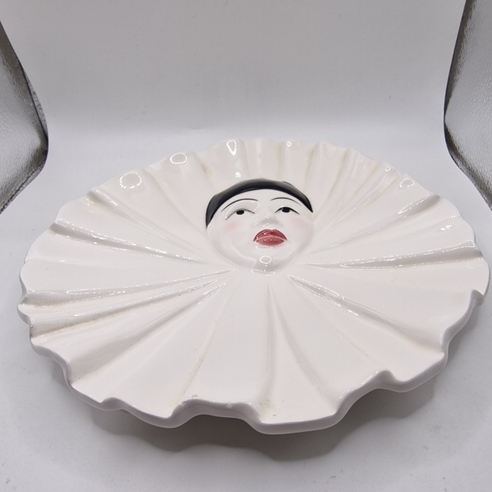 Vintage Tastesetter Sigma Pierrot Clown Face Plates Pair 80s Japan Mime Art Deco