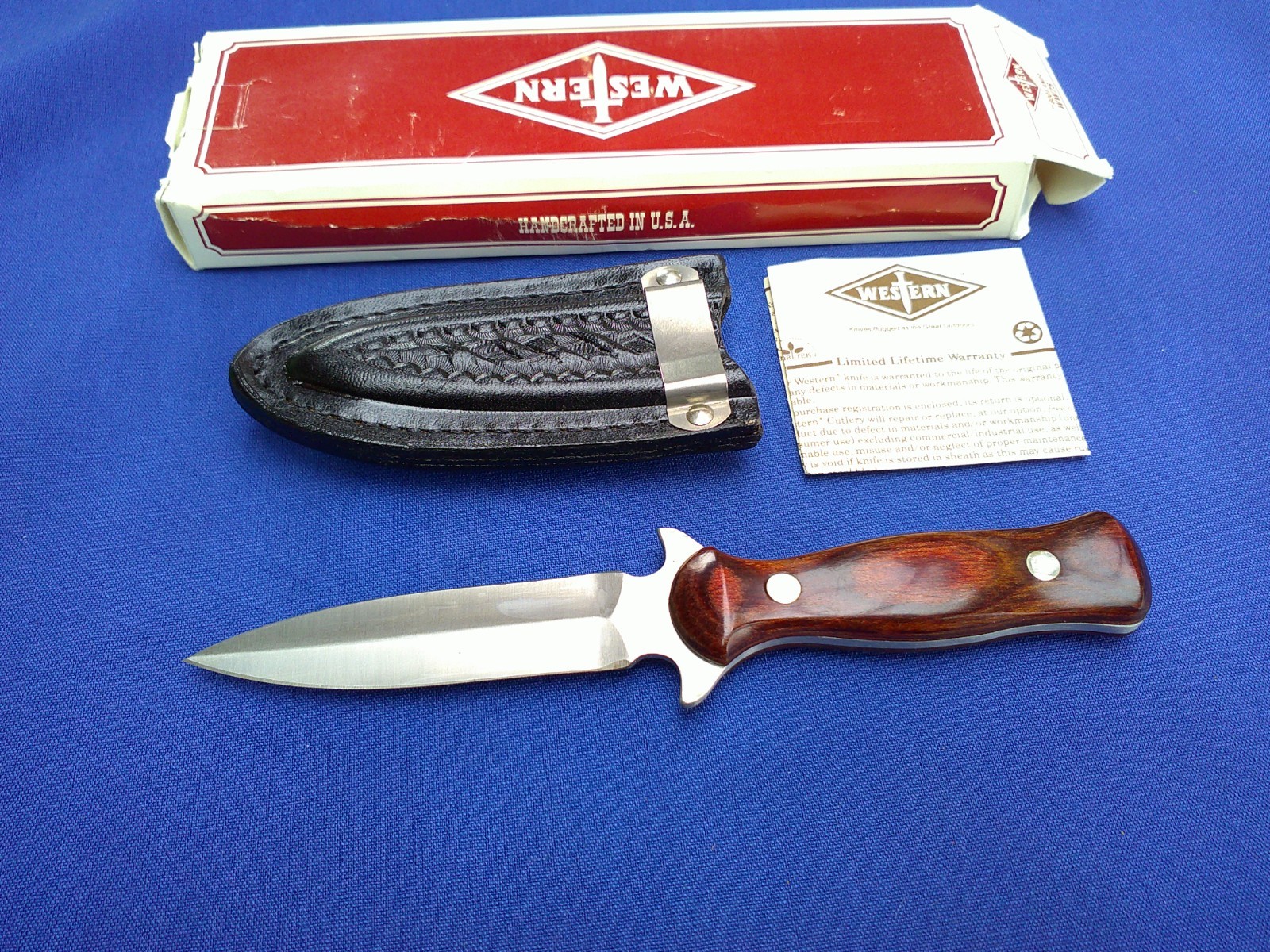 Vintage Western USA W75 Double Edge Boot Knife Dagger Fixed Blade W/Sheath NIB
