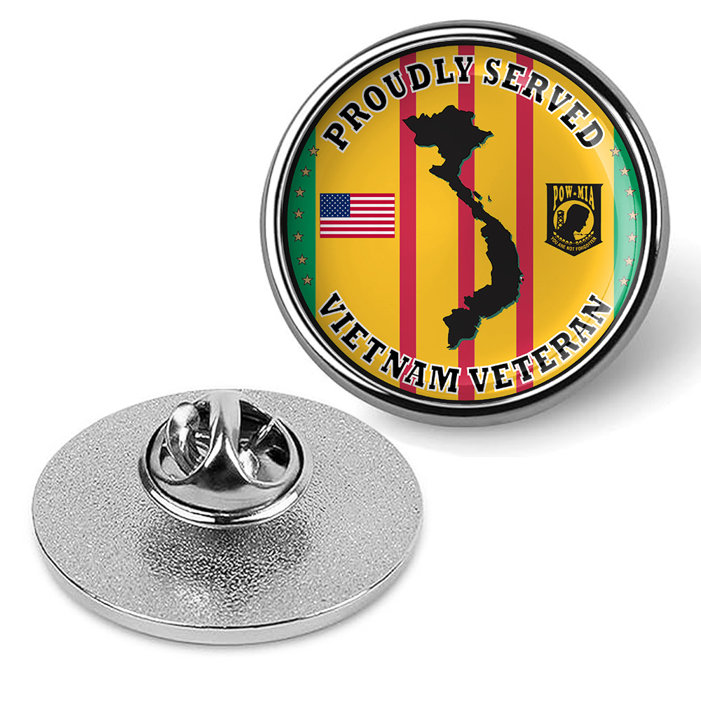 Vietnam Veteran Proudly Served Hat Pin Lapel Tie Tac Suit Shirt Hat - Silver