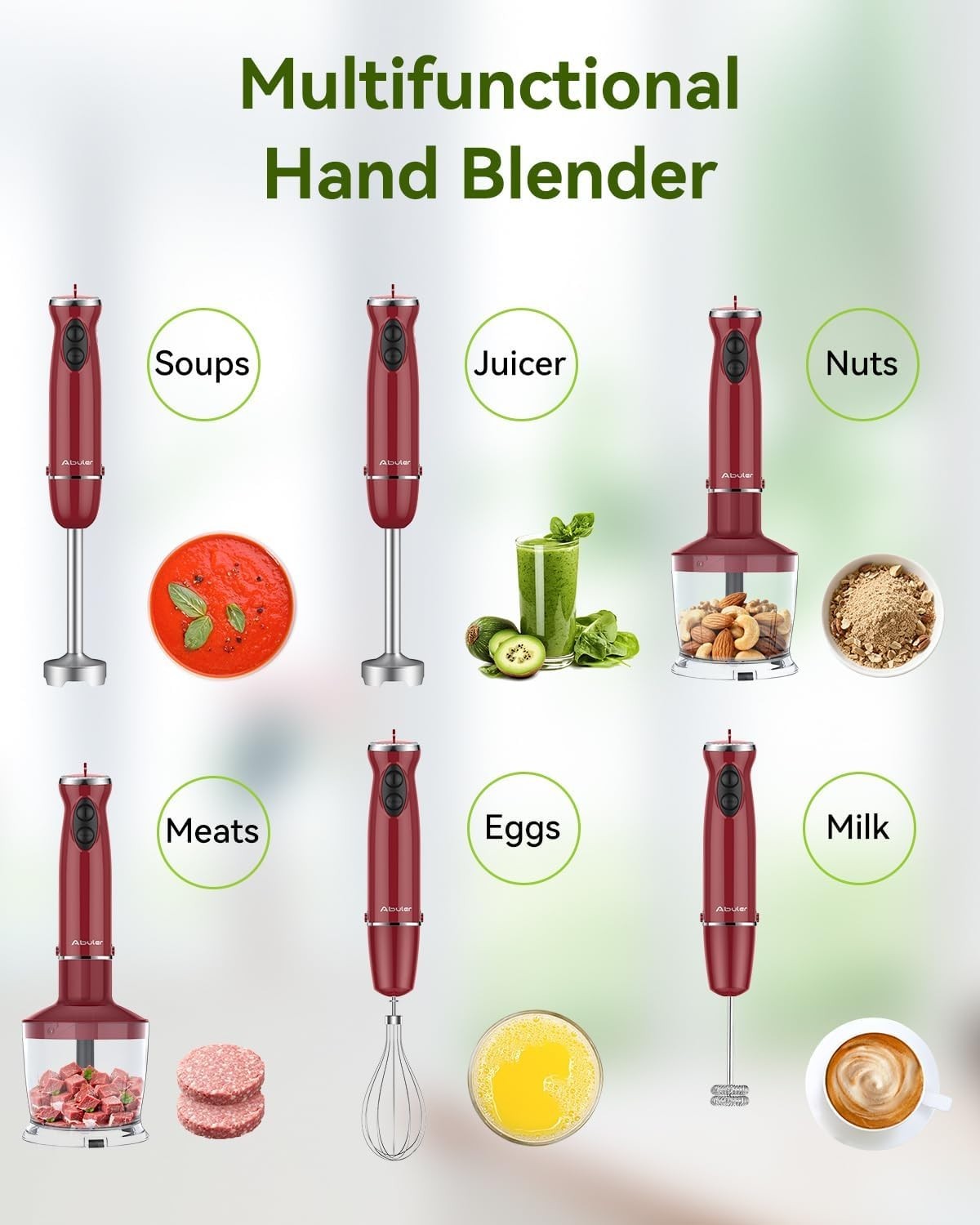 1000W Hand Blender - 12-Speed Kitchen Tool with Versatile Attachments