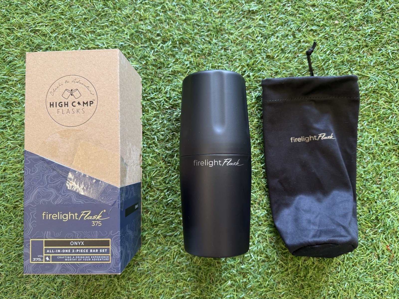 High Camp Firelight Flask 375 Onyx | All-In-One 2-Piece Bar Set | Stainless