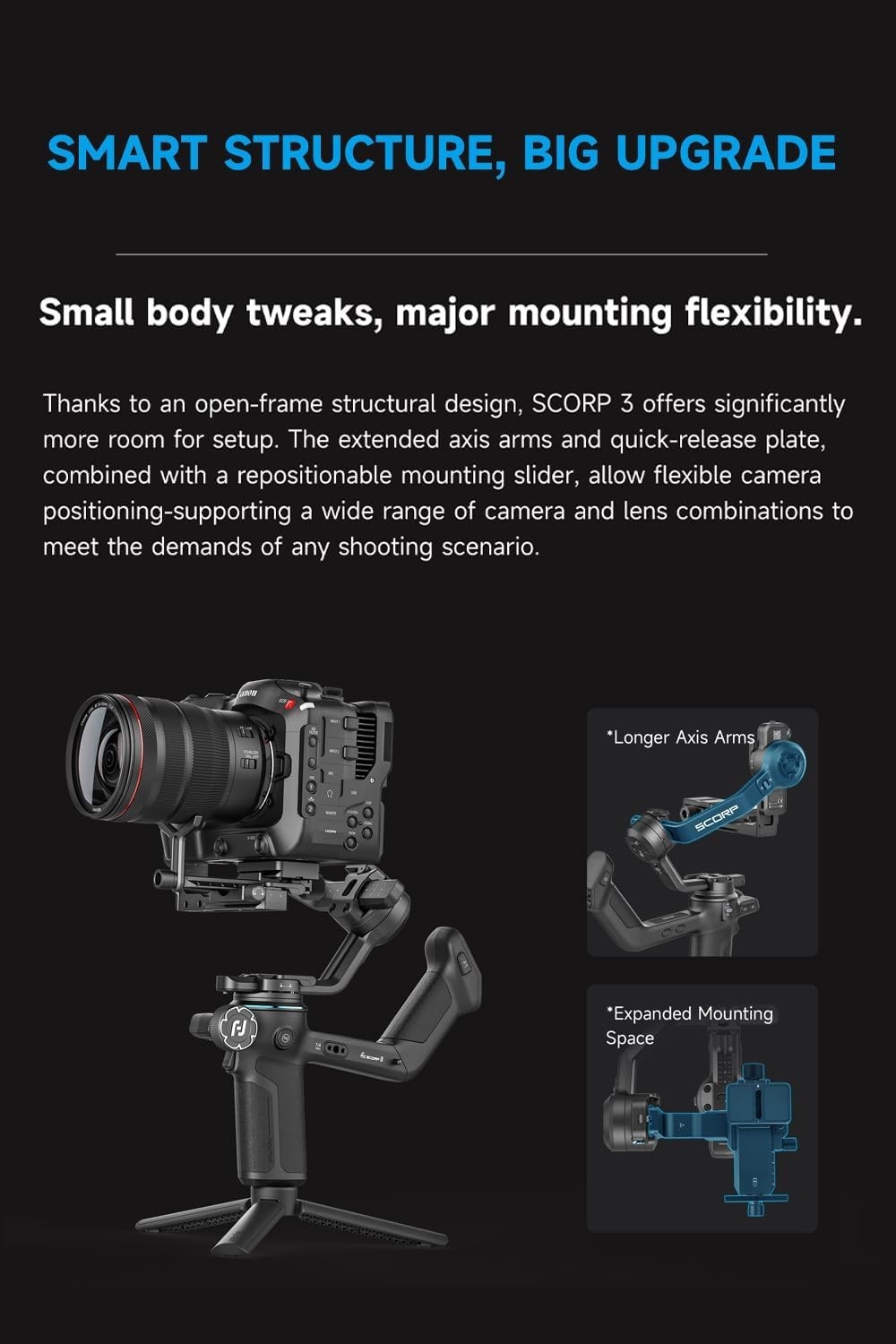 Feiyu SCORP-3 Camera Gimbal Stabilizer w/ Detachable Remote Handle & AI Tracking