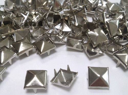 CraftbuddyUS 100pcs 10mm Silver Square Pyramid Prong Studs, DIY, Craft, Shoe Bag