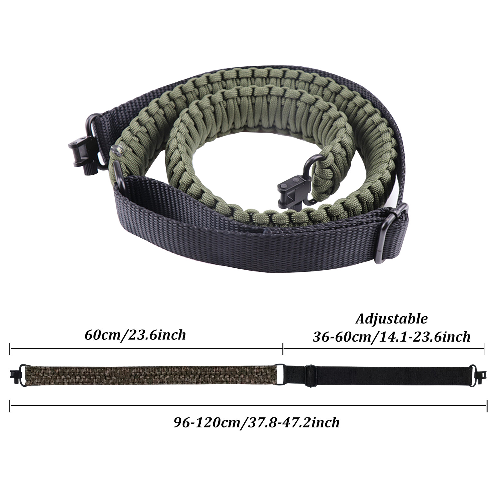 Tactical 2 Point 550 Paracord Rifle Gun Sling Shotgun Crossbow Strap w/ Swivels