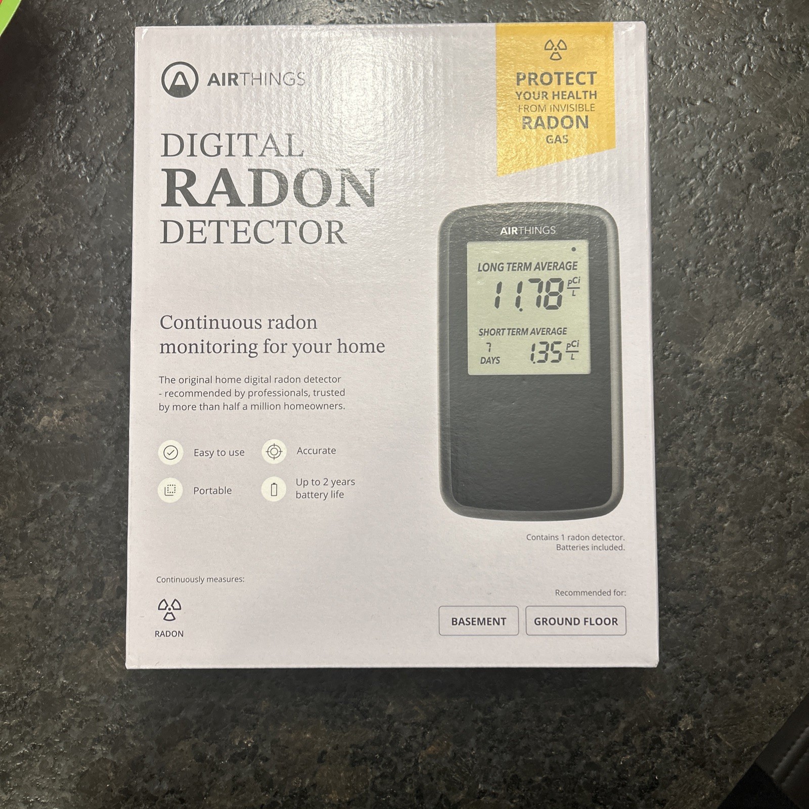 AirThings 2350 Digital Radon Detector w Continuous Monitoring (E10040424)