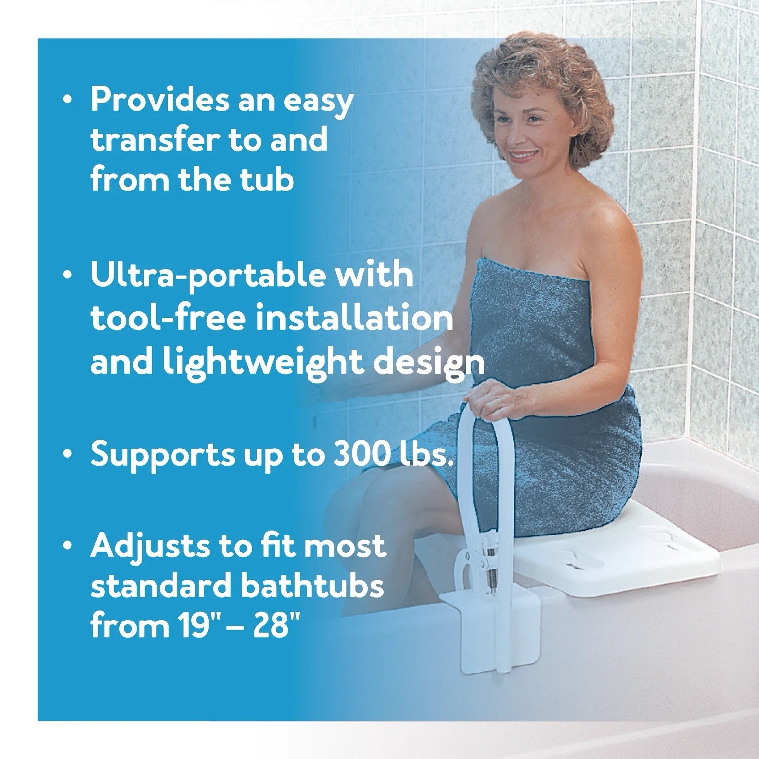 Carex Bathtub Transfer Bench Shower Seat with Handle, New