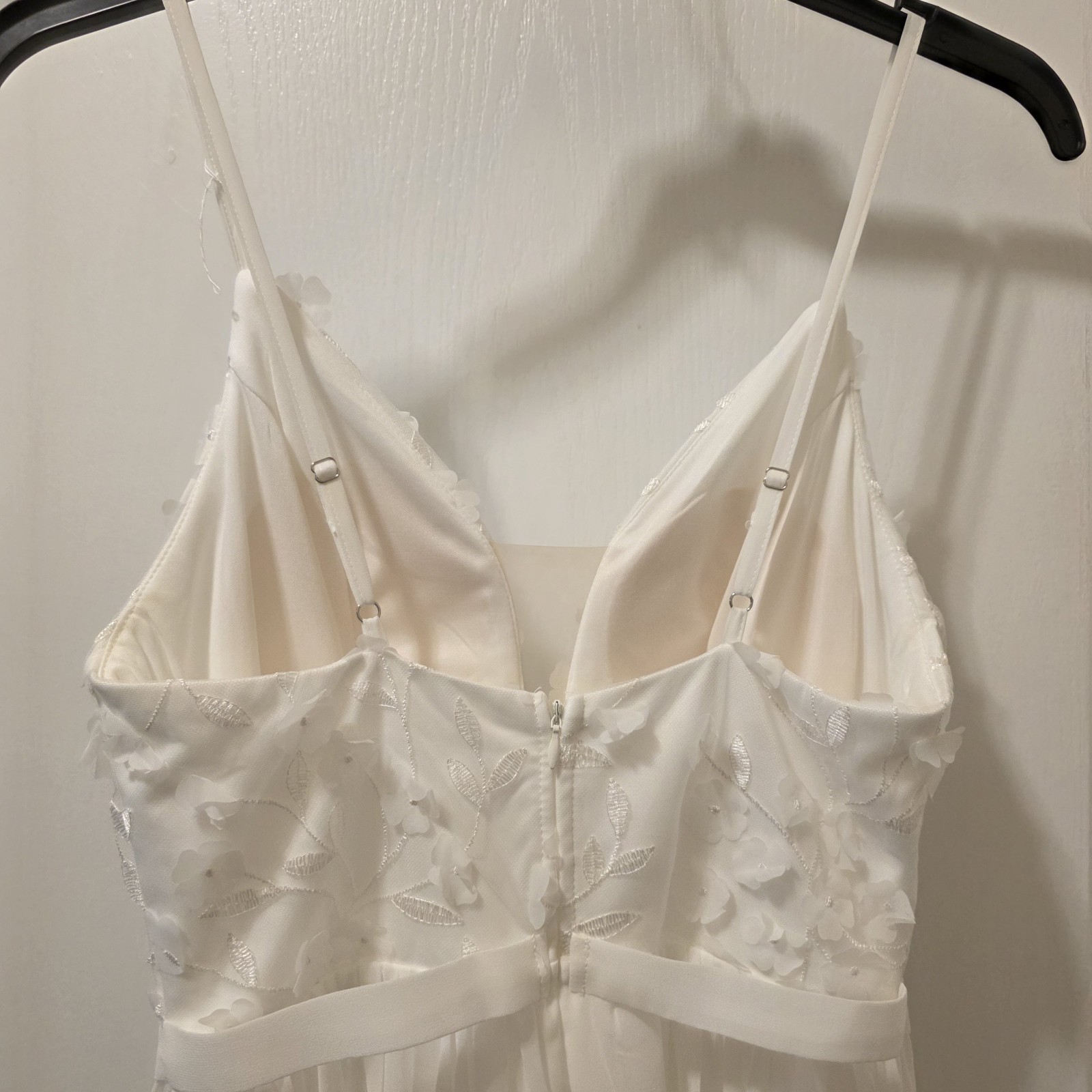 Wedding Dress Slim Straps Floral Embellished V Neck Slit On Left Side