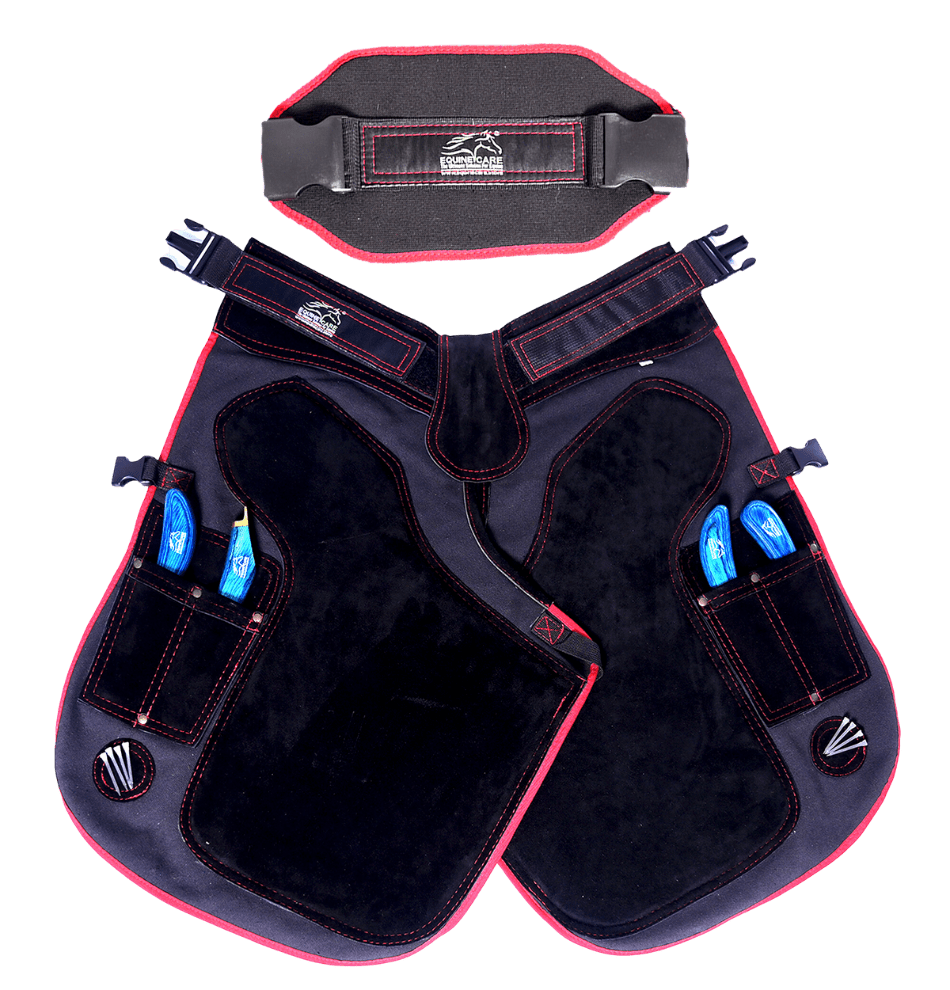 Farrier Apron Chaps with 4 Knife Pockets and 2 Nail Magnets with Back Support.