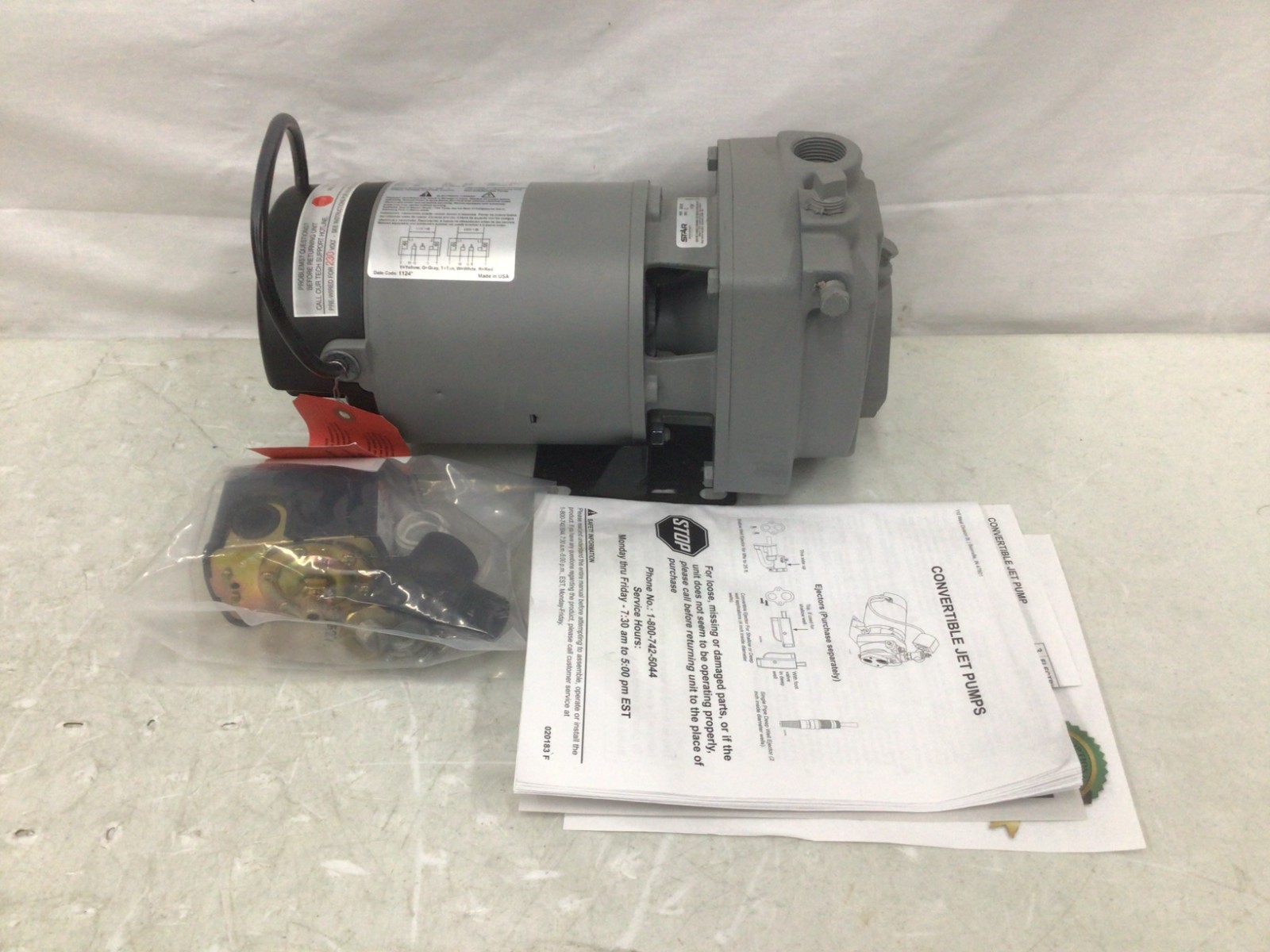 Dayton 1D873 Convertible Well Jet Pump 1 hp, 10.6 gpm, 135 ft Head 115/230V  ph1