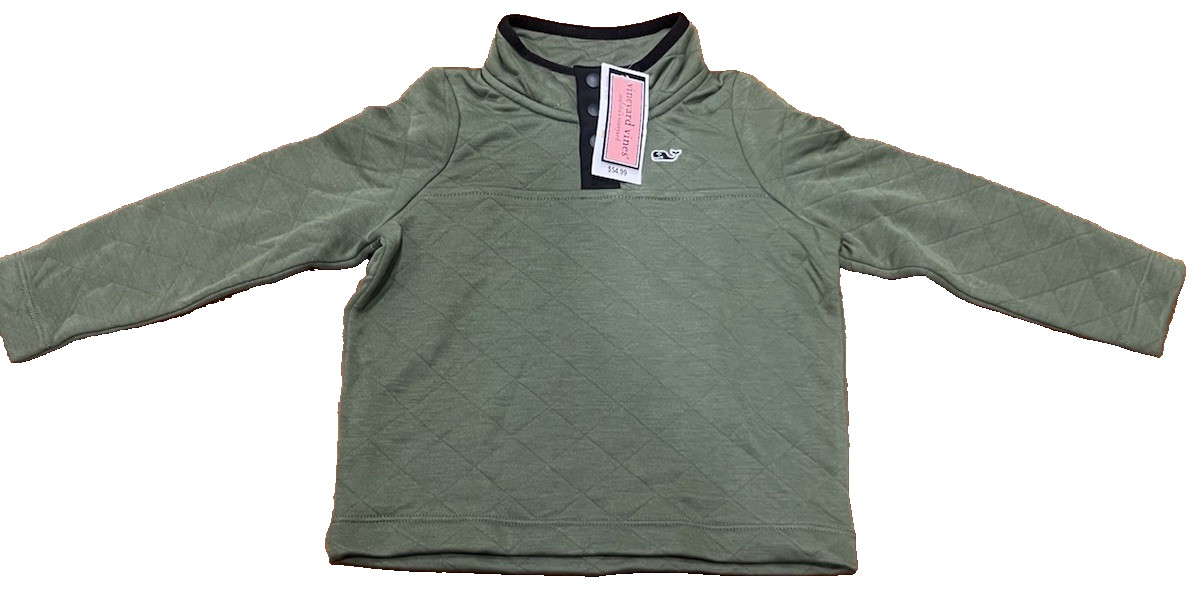Classic Vineyard Vines Toddler Boy 2T Olive Green Quilted Snap Quarter Pullover