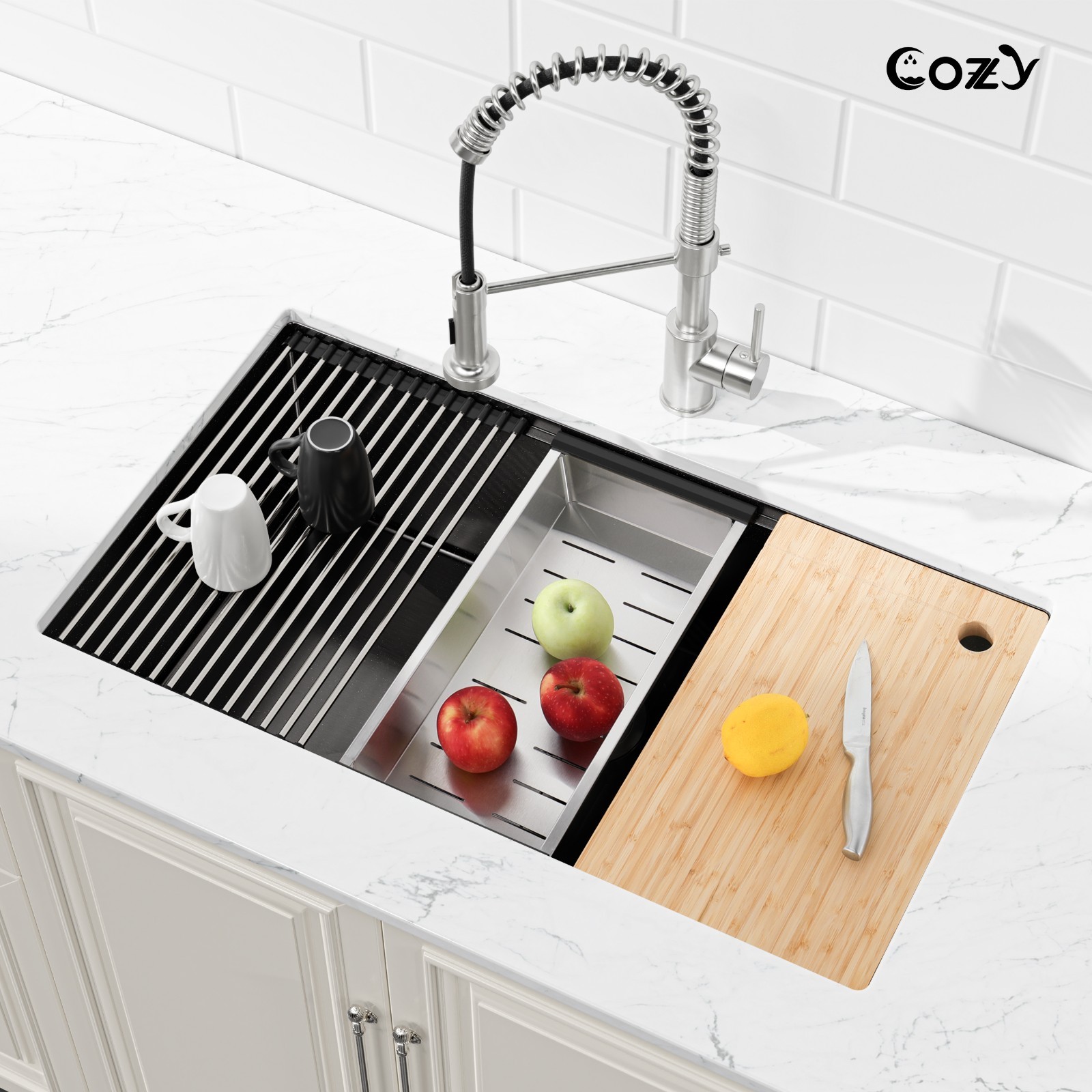 Cozy undermount stainless steel Black sink 30x19x10 inch with accessory