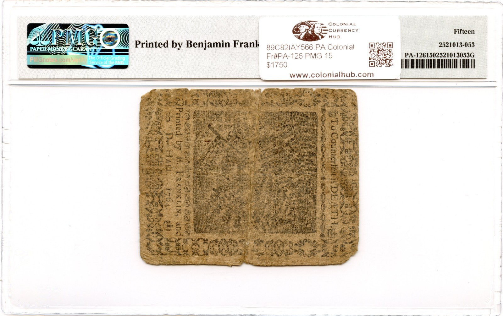 Pennsylvania Colonial Note Fr#PA-126 June 18, 1764 20s PMG F-15 *Ben Franklin*