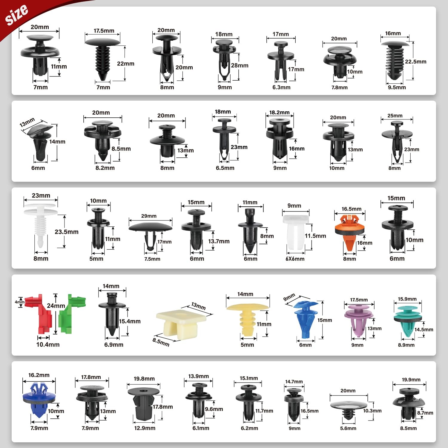 Nilight 1295Pcs Car Push Retainer Clips Auto Fasteners Kit-37 Sizes