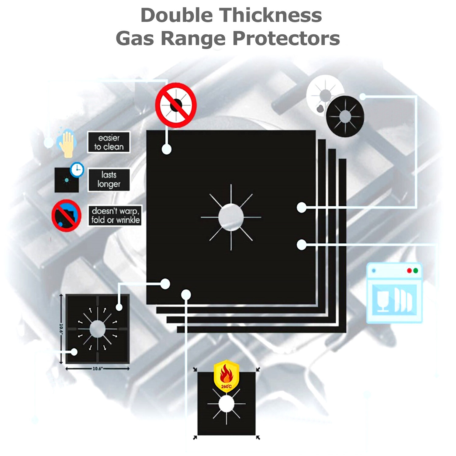 Gas Range Stove Top Burner Cover Protector Reusable Liner Clean Cook Non-stick