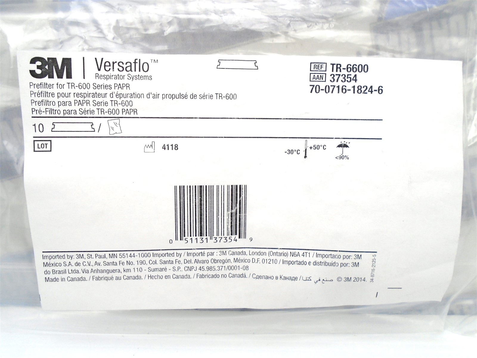 Genuine 3M - TR-6600 - 37354 - Versaflo PREFILTER for TR-600 PAPR - (10-PACK)