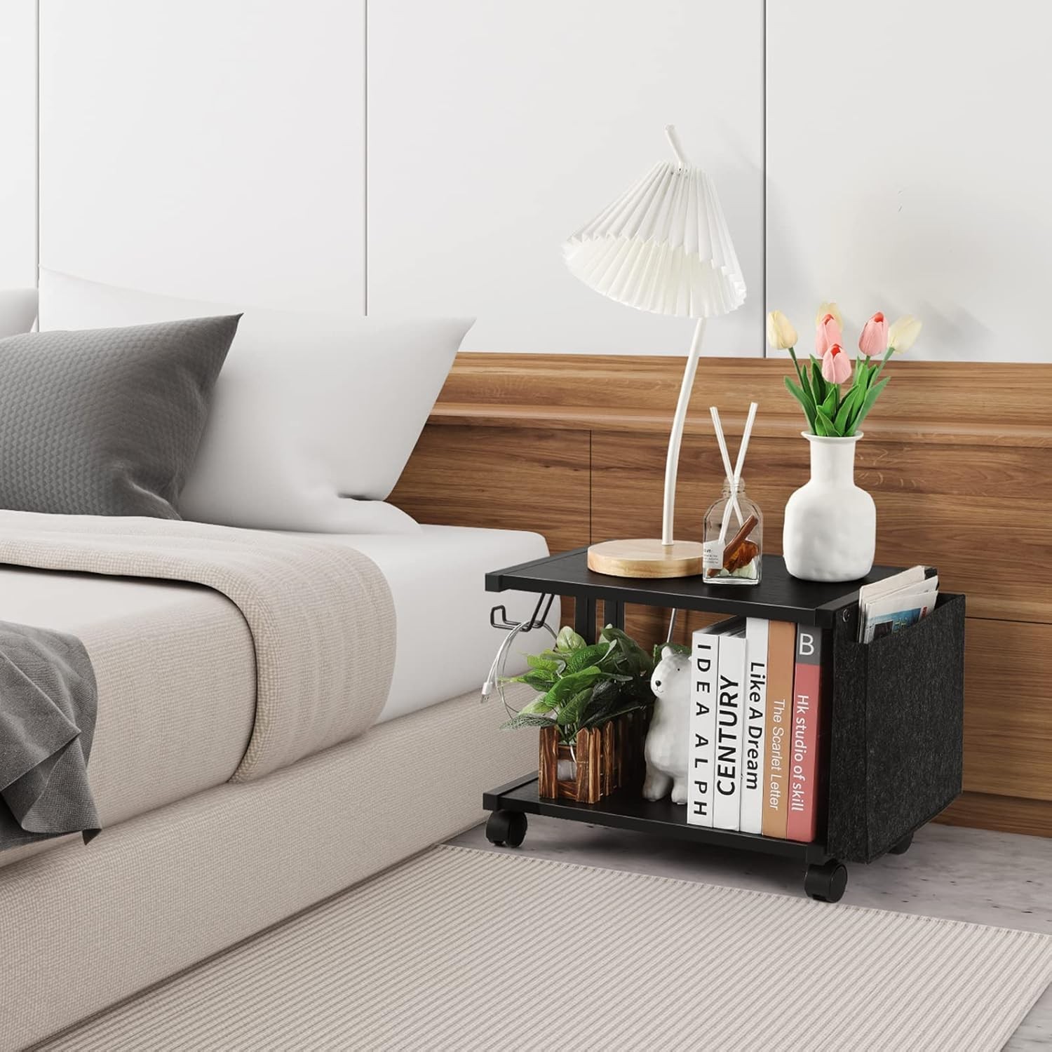 2 Tier Printer Cart w/Wheels Desktop Printer Stand for Office Home Scanner Black