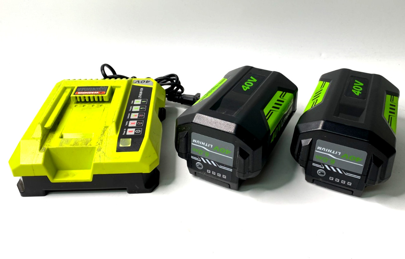 LOT of 2 40V 6.0Ah Battery for Ryobi 40 Volt Lithium OP4050 OP40602 w/Charger