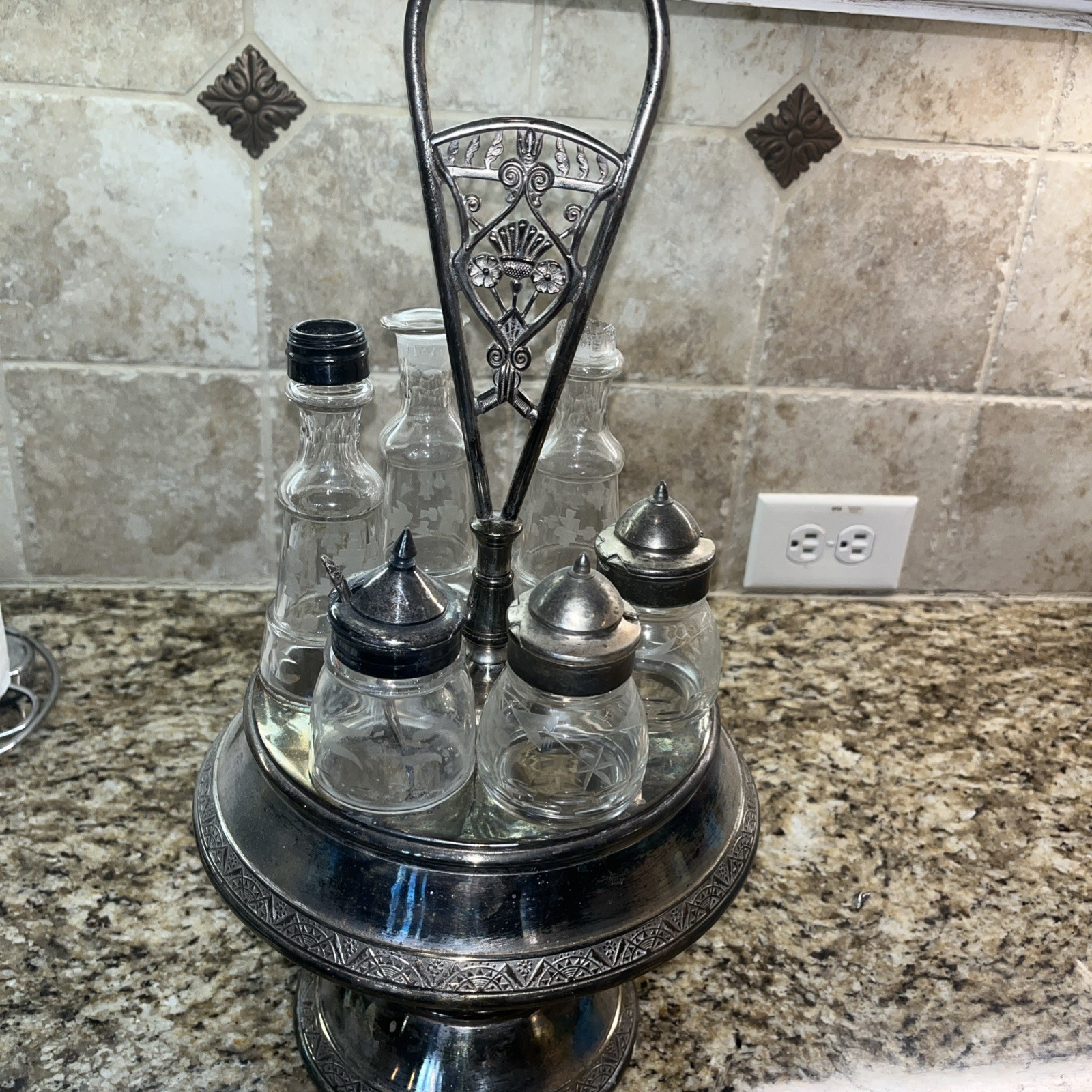 Antique Pairpoint Mfg. Co Glass Cruet Condiment - 7 pieces