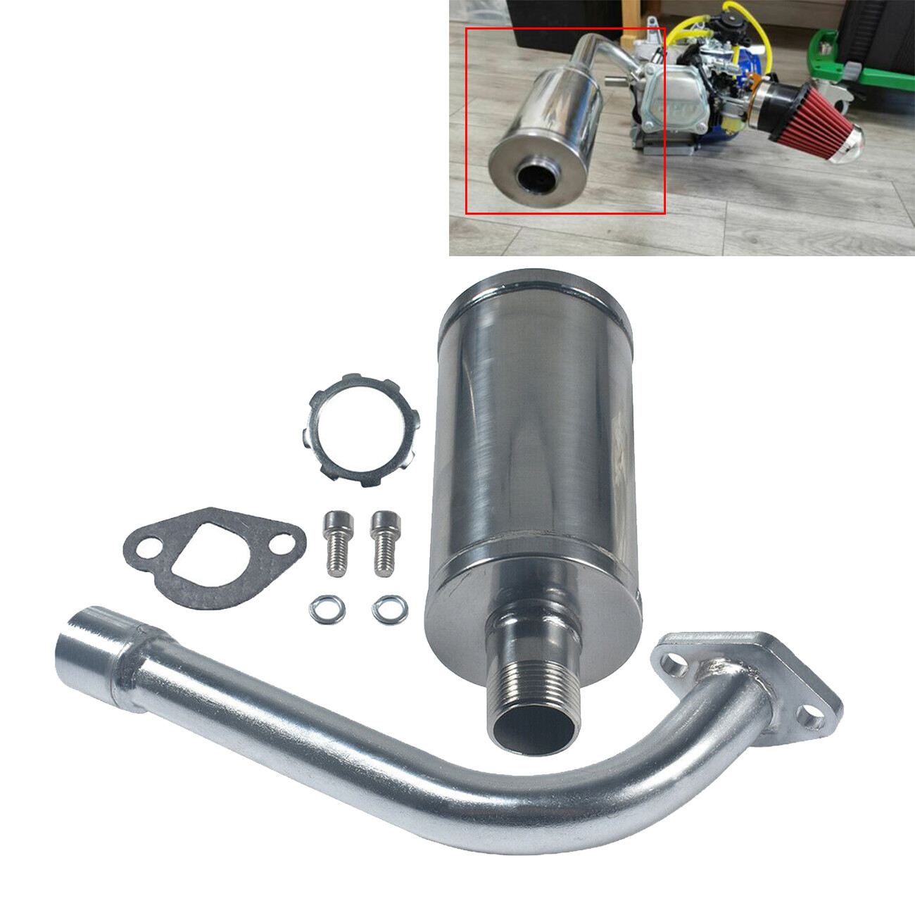 Exhaust Pipe Header & Muffler For Predator 196cc/212cc Honda GX160 GX200 Go Kart